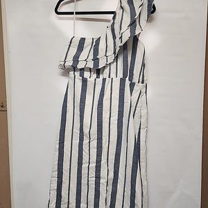 one shoulder striped linen dress (Anthroplogie) Seen Worn Kept Size 12